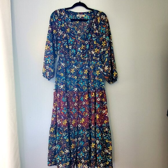 Figueroa & Flower Romantic Boho Maxi Dress M | Cottagecore Floral Tiered - Picture 13 of 15